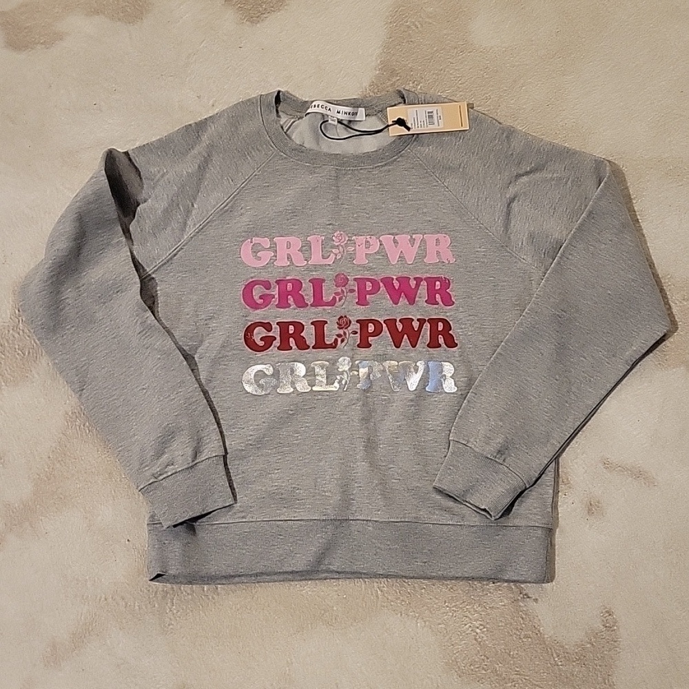 Rebecca Minkoff Jennings Girl Power Sweatshirt heather gray Medium NEW!